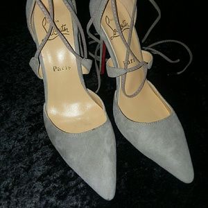 Christian Loubatin Ankle Wrap Suede Pumps